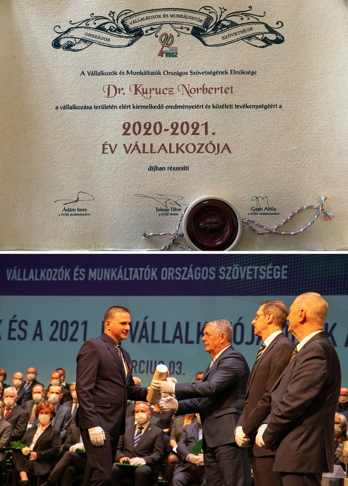 VOSZ – Év Vállalkozója 2020-2021 oklevél